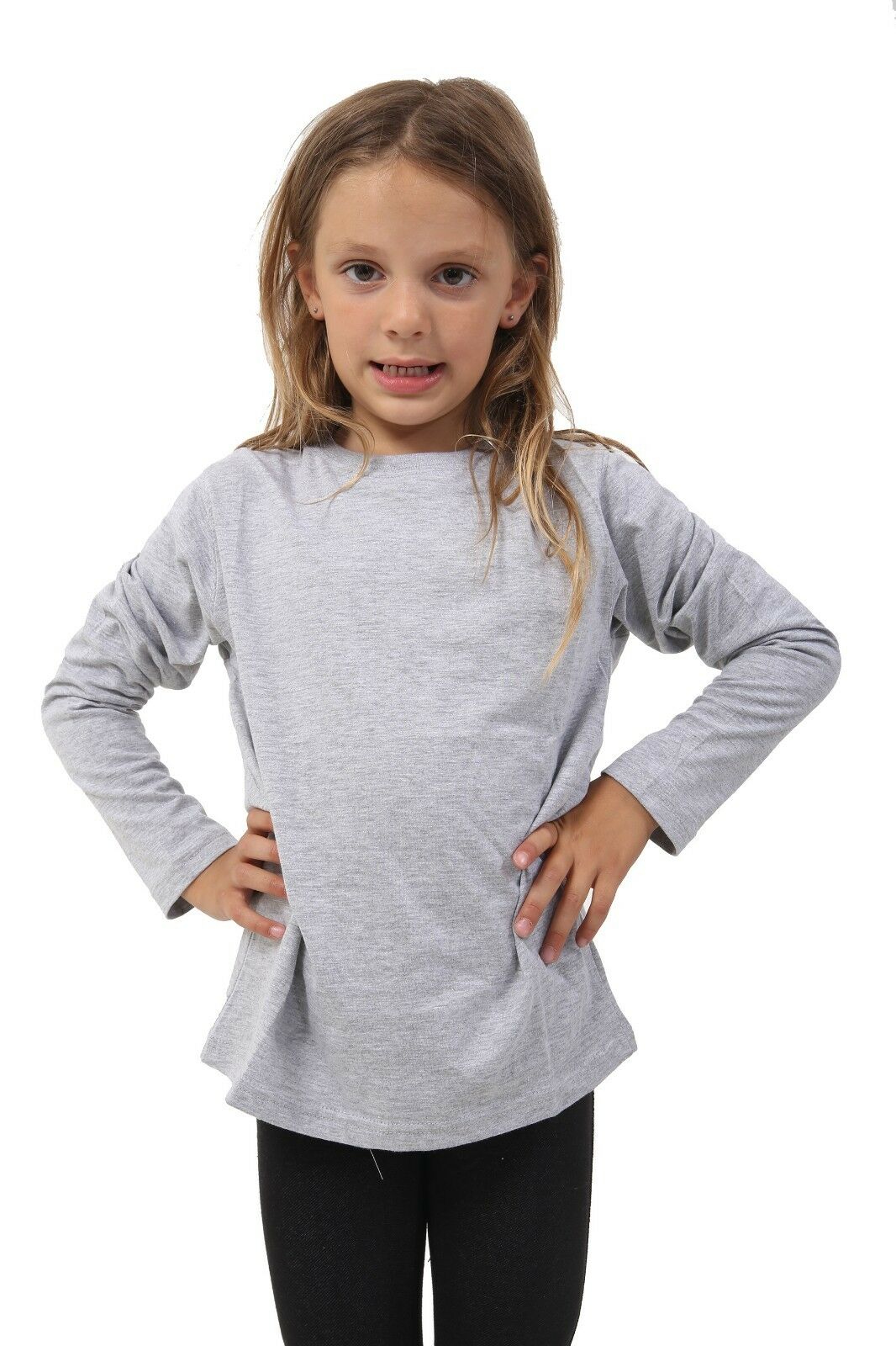 Kids Plain Basic Top Long Sleeve Girls Boys Uniform T-Shirt Tops 2-13 Years 2-3 Years, Lemon